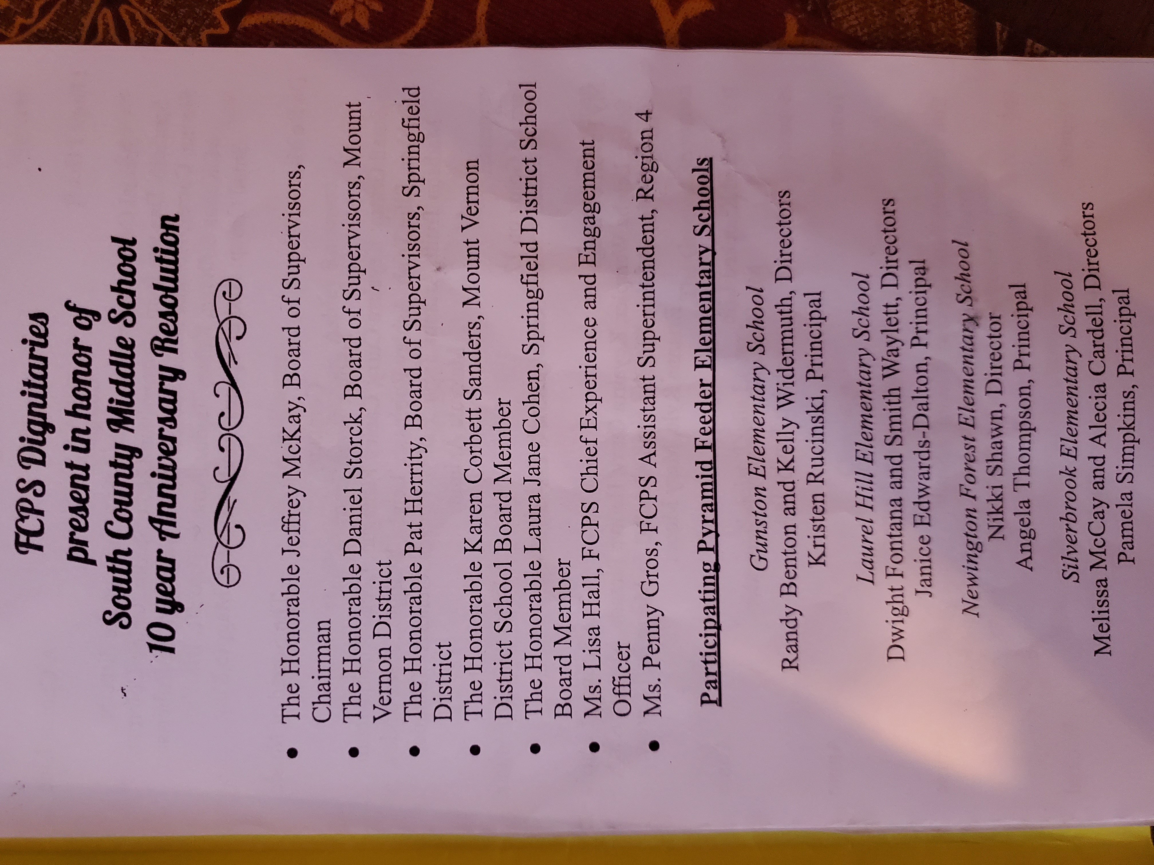 Program from the event includes school names and school board names