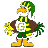 mascot ernie eagle with scarf and hat and boots